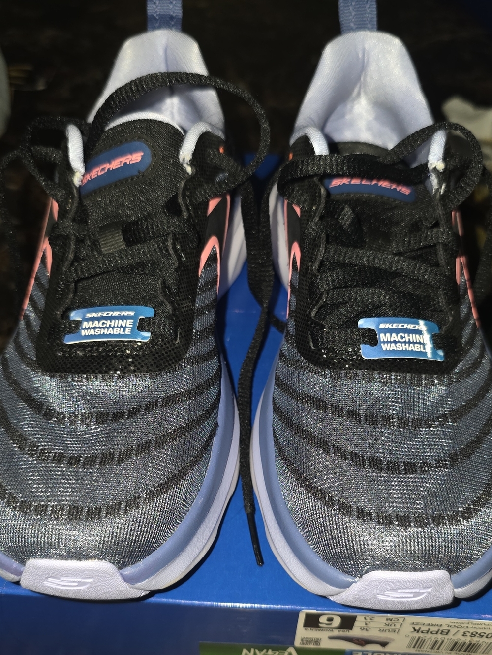 Skechers  Black and Pink Knit Slip-Resistant Sneakers